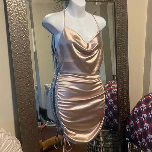 Dresses | Champagne Backless Dress Short Draw Strings Can Be Adjusted Size  M